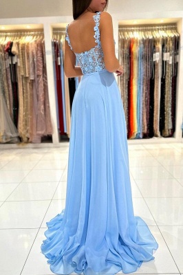 Sky Blue Sweetheart 3D Flower Langes Abendkleid mit Trägern Chiffon Aline Prom Dress_8