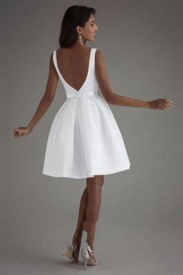 Scoop Neck Satin Short Wedding Dress Ankle Length Bride Dress_2