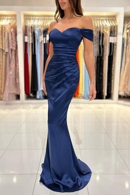 Charming Off-the-Shoulder Ruched Satin Mermaid Prom Dress Sweetheart Party Dress_2