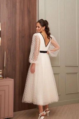 Puffy Sleeves Polka dots Ankle Length Wedding Dress_2