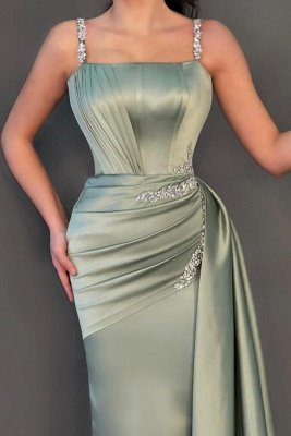 Superbe robe de bal sirène en satin froncé sans manches avec perles scintillantes_2