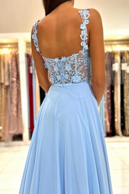 Sky Blue Sweetheart 3D Flower Long Evening Dress with Straps Chiffon Aline Prom Dress_4