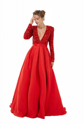 Charming Sparkly Sequins Long Evening Dress Satin Side Split Dress with Long Sleeves_2