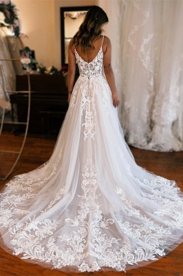 Elegante encaje floral apliques cariño blanco vestido de novia de tul_2