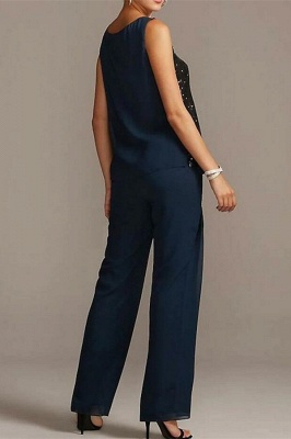 3 Piece Chiffon Jumpsuit Sequins Mother of the Bride Dress with Scoop Neck 3/4 Sleeves_4