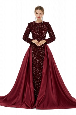 Gorgeous Sparkly Sequins Mermaid Prom Dress Long Sleeves with Detachable Sweep Train_5