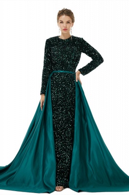 Gorgeous Sparkly Sequins Mermaid Prom Dress Long Sleeves with Detachable Sweep Train_4