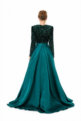 Charming Sparkly Sequins Long Evening Dress Satin Side Split Dress with Long Sleeves_11