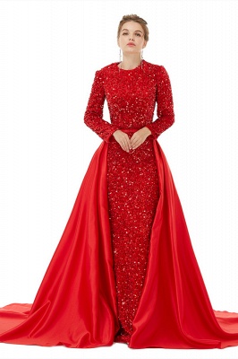 Gorgeous Sparkly Sequins Mermaid Prom Dress Long Sleeves with Detachable Sweep Train_6