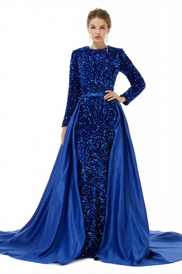 Gorgeous Sparkly Sequins Mermaid Prom Dress Long Sleeves with Detachable Sweep Train_7