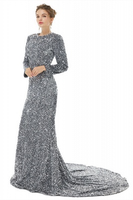 Gorgeous Sparkly Sequins Mermaid Prom Dress Long Sleeves with Detachable Sweep Train_3