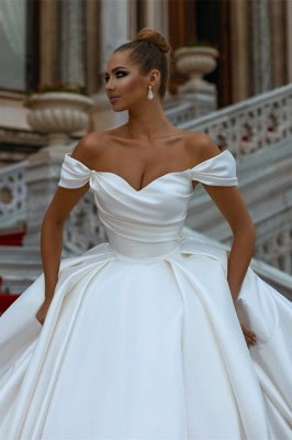 Amazing Off-the-Shoulder Ball Gown Wedding Dress Ruched Satin Sweetheart Aline Bridal Dress_2