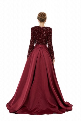 Charming Sparkly Sequins Long Evening Dress Satin Side Split Dress with Long Sleeves_6