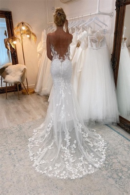 Charming Sleeveless V-Neck Lace Mermaid Wedding Dress with Floral Pattern_3