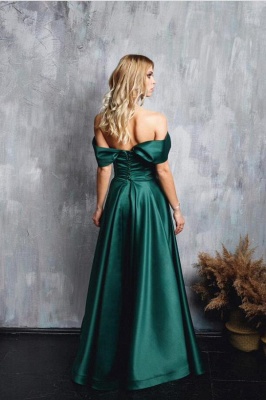 Atemberaubendes schulterfreies dunkelgrünes Satin-Abendkleid Sweetheart Slide Split Long Party Dress_2