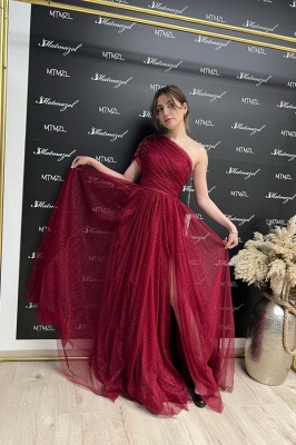 Off-Shoulder-Glitzer-Perlen Aline-Abendkleid Red Side Split Party Dress_2