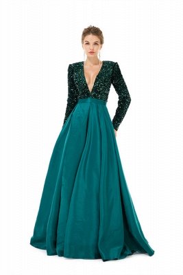Charming Sparkly Sequins Long Evening Dress Satin Side Split Dress with Long Sleeves_10