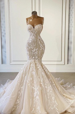 Elegant Sweetheart Strapless Tulle Lace Mermaid Bridal Gown_1