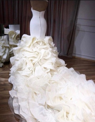 Superbe robe de mariée bustier en satin froncé longue robe de mariée gonflée_2
