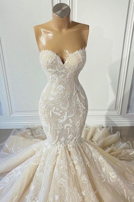Elegant Sweetheart Strapless Tulle Lace Mermaid Bridal Gown_3