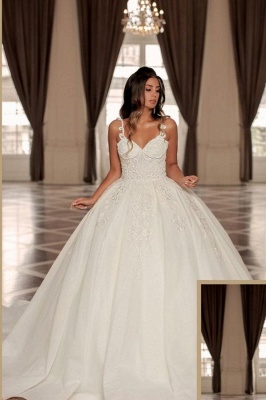 Spaghetti Straps Sweetheart Ball Gown Sleeveless Wedding Dress Backless_2