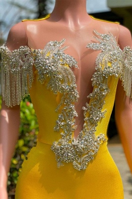Luxury Deep V-neck Tassels Long Mermaid Prom Dress Satin Special Occasion Dress_3