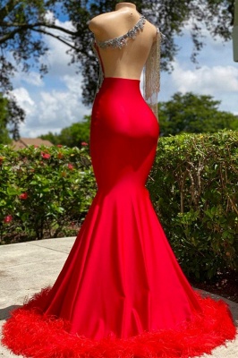 Luxury Red Glitter Beadings Long Mermaid Prom Dress Sleevless Tassels_2