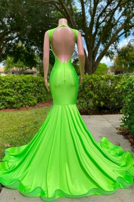 Luxury Deep V-Neck Mermaid Prom Dress 3D Beadings Stretch Satin Party Gown_5