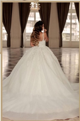 Spaghetti Straps Sweetheart Ball Gown Sleeveless Wedding Dress Backless_3