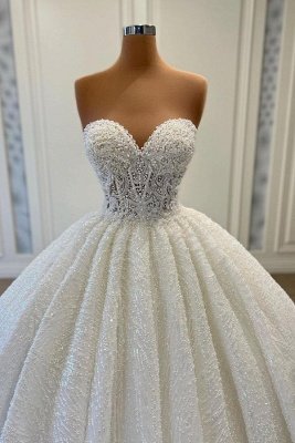 Impresionante vestido de novia sin tirantes con lentejuelas brillantes y escote corazón_2