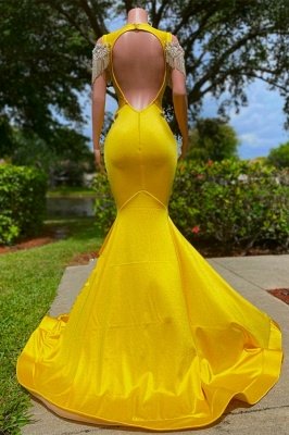 Luxuriöses Kleid mit tiefem V-Ausschnitt und Quasten, langes Meerjungfrau-Abschlussballkleid aus Satin für besondere Anlässe_2