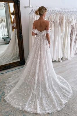 Elegant Off-the-Shoulder White A-line Wedding Dress Tulle Bridal Dress_2