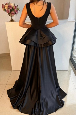 Stilvolles schwarzes Meerjungfrau-Partykleid mit Bateau-Ausschnitt, langes Abendgarderobe-Kleid_3