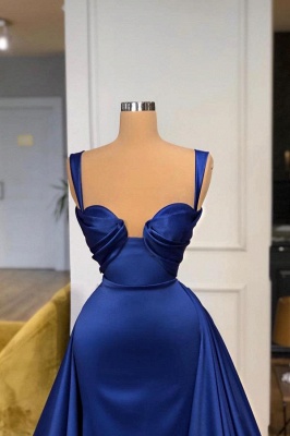 Luxury Royal Blue Square Neck Mermaid Prom Dress with Detachable Sweep Train_2