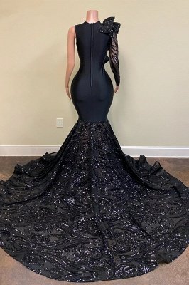 Charming Black Glitter Mermaid Prom Dress One Shoulder Long Party Gown_2