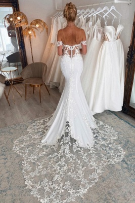 Amazing Off-the-Shoulder Mermaid Wedding Dress with Floral Lace Appliques_2