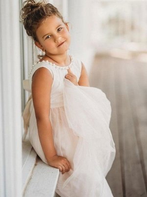 Ivory Ankle-Length Flower Girl Dresses Princess Formal Kids Dresses Sleeveless_2