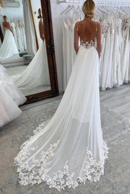 Stylish Floral Lace Appliques A-line Simple Wedding Dress Spaghetti Straps_2