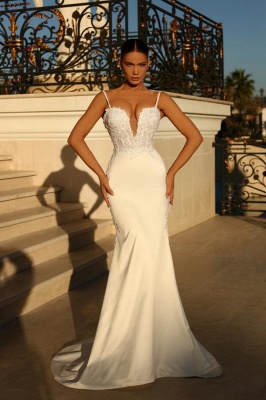Charming Spaghetti Straps Sweetheart Mermaid Wedding Dress Sleeveles Bridal Dress_1