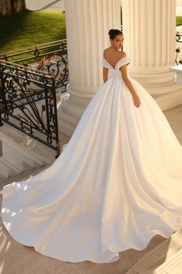 Gorgeous Off-the-Shoulder Glitter Pearls Bridal Gown Sequins A-line Ball Gown_2