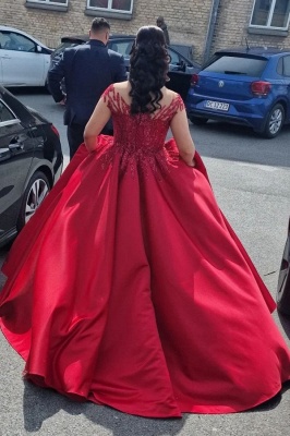 Stylish Red Off-the-Shoulder Ball Gown Glitter Appliques Satin Evening Dress_3