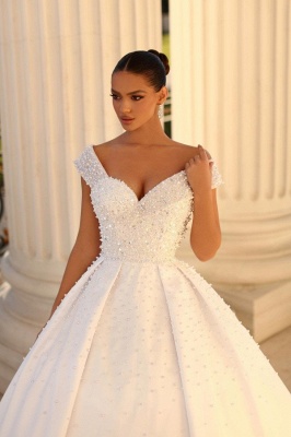 Gorgeous Off-the-Shoulder Glitter Pearls Bridal Gown Sequins A-line Ball Gown_3