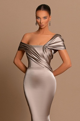 Off-the-épaule charmante robe de bal sirène mince robe longue en satin pour occasion spéciale_4