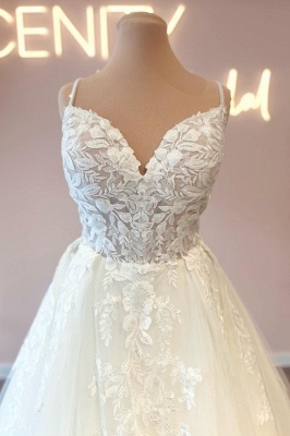 Elegante vestido de novia de una línea de novia Vestido de novia de tul con encaje floral_3