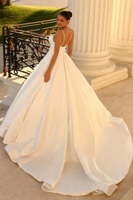 Stylish Spaghetti Straps Satin Simple Wedding Dress A-line Backless Bridal Dress_2