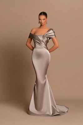 Off-the-Shoulder Charming Slim Mermaid Prom Dress Long Satin Special Occasion Dress_1