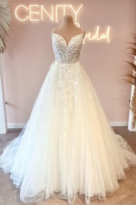 Elegante vestido de novia de una línea de novia Vestido de novia de tul con encaje floral