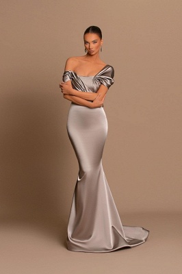 Off-the-Shoulder Charming Slim Mermaid Prom Dress Long Satin Special Occasion Dress_2