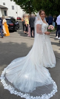 Robe de mariée élégante en dentelle de tulle blanc A-ligne mancherons robe de mariée chérie_3