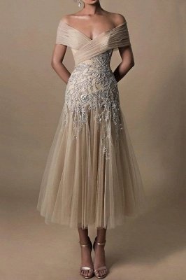 Gorgeous A-line Off-the-shoulder Beading Short Wedding Dresses With Lace